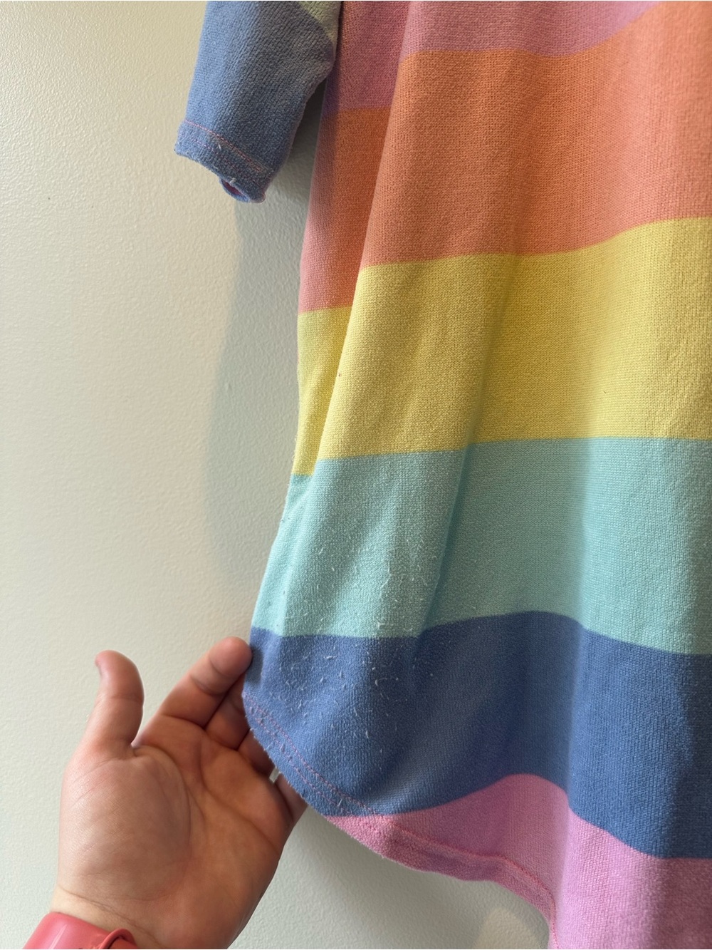 Bom Bom Pastel Rainbow Striped Short Sleeve Top - Yellow, Pink, Blue, Purple - Picture 2 of 5